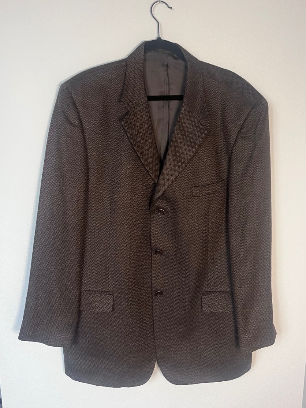 Vintage Zino Made in Italy Herringbone Wool&Silk BlazerSport Coat Brown Size44L